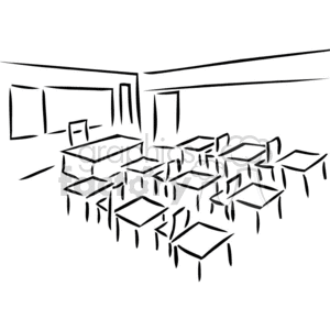 Black and white outline of a basic classroom