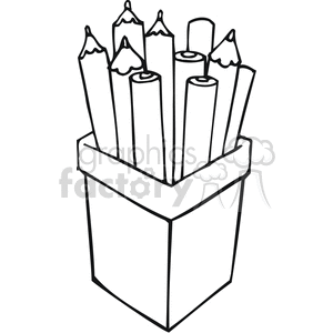 Black and white outline of pencils in a container 