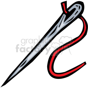 The clipart image shows a cartoon depiction of a needle and thread. The thread is red. 