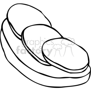 A black and white clipart image of a sandwich with two slices of a vegetable or ingredient on top.