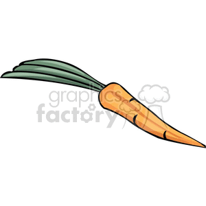 A clipart illustration of an orange carrot with green leaves attached to the top. The carrot is shown in a simple, cartoonish style.