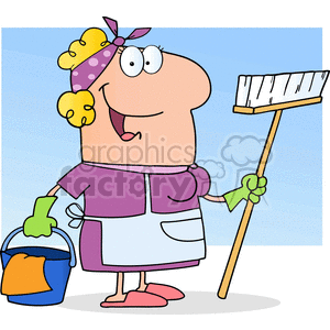 Funny Cartoon Cleaning Lady