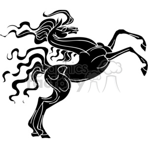 Silhouette of a rearing horse with flowing mane and tail