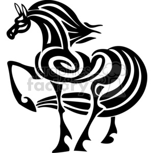 Black and white tribal-style illustration of a horse.