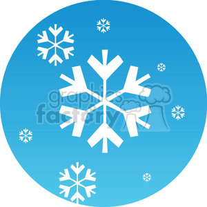 Clipart image of white snowflakes on a blue circular background, representing winter and Christmas themes.