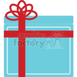 Clipart image of a blue gift box with a red ribbon and bow, representing Christmas holiday presents.