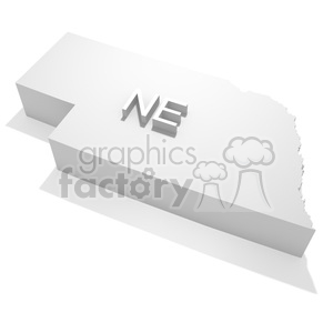 A 3D clipart representation of the state of Nebraska in the United States, featuring the letters 'NE'.