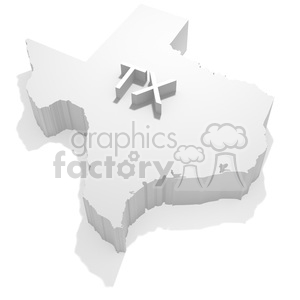 3D rendering of the state of Texas with raised text 'TX' on a white surface.