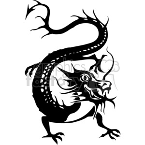 The clipart image features a stylized black and white depiction of a Chinese dragon with a sinuous body and an aggressive, detailed facial expression. It is designed in a bold graphic style suitable for vinyl decals or tattoos.
