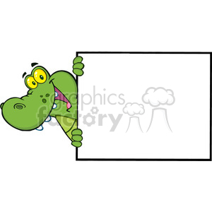   The clipart image displays a comical cartoon character resembling an alligator or crocodile. The character has exaggerated features, including large, round, yellow eyes with black pupils and a hint of glare, giving it a surprised or startled expression. The alligator