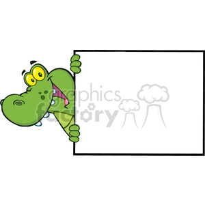 Funny Cartoon Alligator Peeking Behind Sign