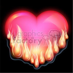 A clipart image of a glowing pink heart with yellow and orange flames emerging from the bottom, set against a black background.