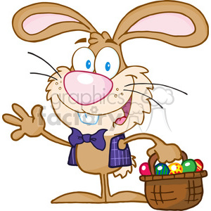 4730-Royalty-Free-RF-Copyright-Safe-Waving-Bunny-With-Easter-Eggs-And-Basket