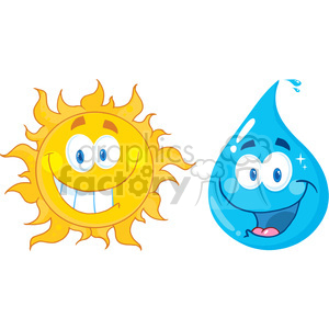 128612 RF Clipart Illustration Sun And Water  Cartoon Characters