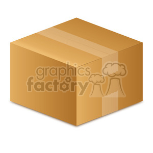 A clipart image of a closed brown cardboard box sealed with tape on the top and side.