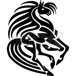 This clipart image features a stylized, tribal-like design of a horse in mid-motion, characterized by bold, flowing lines and curves.