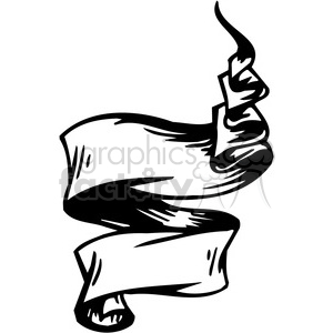 A black and white clipart image featuring a scroll or ribbon with a tattered and abstract design.