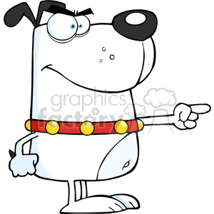   This clipart image features a comical cartoon dog that appears to be angry or mad. The dog is white with a patch around one eye and has pronounced eyebrows, giving it an expressive face. It