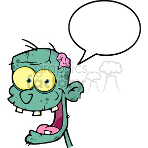 Funny Cartoon Zombie with Brain and Speech Bubble