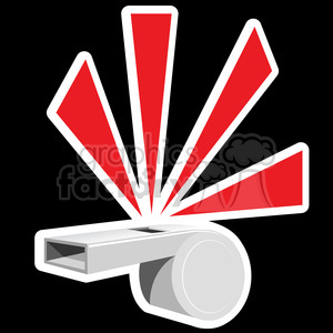 The image is a stylized clipart of a whistle with sound waves emanating from it to signify noise or the action of blowing the whistle. The whistle appears to be of a typical sports style, commonly used by referees or coaches.
