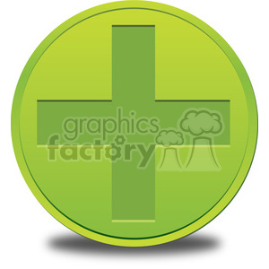 A green button with a plus sign (+) symbol in the center, indicating addition.