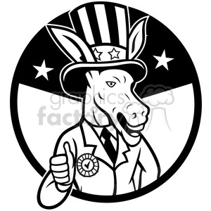 black and white donkey democrat thumb up half us flag circle