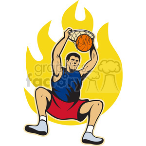 Basketball player dunking hoop front