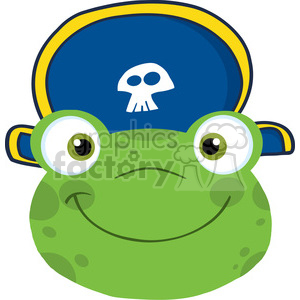   The image depicts a whimsical cartoon representation of a frog wearing a pirate