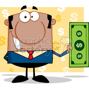 5570 Royalty Free Clip Art Smiling African American Business Man Holding A Dollar Bill