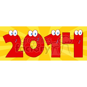 5662 Royalty Free Clip Art 2014 New Year Red Numbers Cartoon Characters