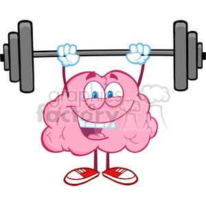 5819 Royalty Free Clip Art Happy Brain Character Lifting Weights