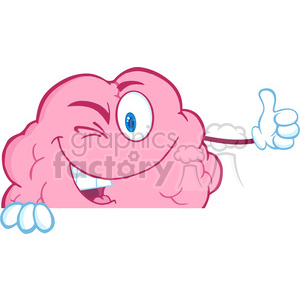 5824 Royalty Free Clip Art Winking Brain Character Holding A Thumb Up Over Sign