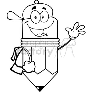 A humorous cartoon pencil character wearing a cap, waving, and appearing enthusiastic about learning and school.