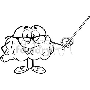 5975 Royalty Free Clip Art Smiling Brain Teacher Cartoon Character Holding A Pointer