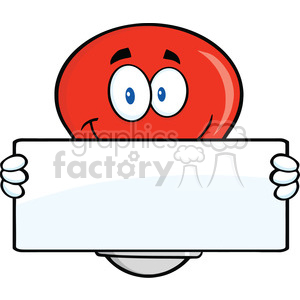 6115 Royalty Free Clip Art Red Light Bulb Cartoon Mascot Character Holding A Banner