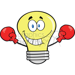 A cheerful cartoon lightbulb character wearing red boxing gloves, symbolizing a bright idea with a fighting spirit.