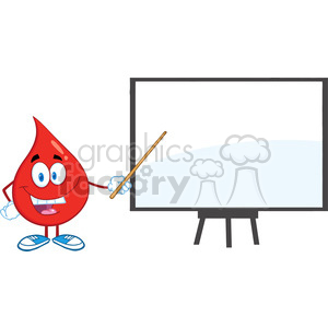 6187 Royalty Free Clip Art Red Blood Drop Character With Pointer Presenting On A Board