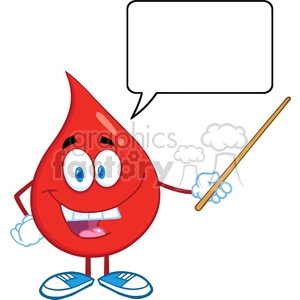 6186 Royalty Free Clip Art Red Blood Drop Character Holding A Pointer With Speech Bubble