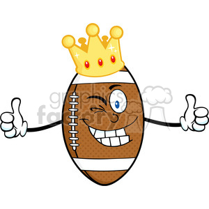 6570 Royalty Free Clip Art American Football Ball Cartoon Character With Gold Crown Winking And Giving A Double Thumbs Up