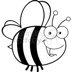 6543 Royalty Free Clip Art Black and White Cute Bee Cartoon Mascot Character