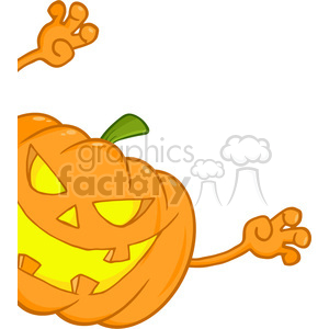 6614 Royalty Free Clip Art Scaring Halloween Pumpkin Looking Around A Sign