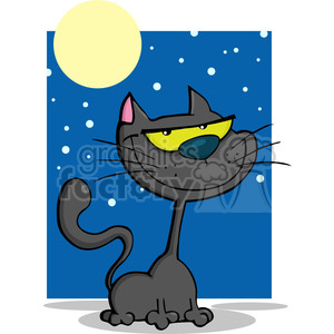 6619 Royalty Free Clip Art Black Cat In The Nigt Cartoon Illustration