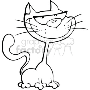 6617 Royalty Free Clip Art Black and White Cat Cartoon Illustration