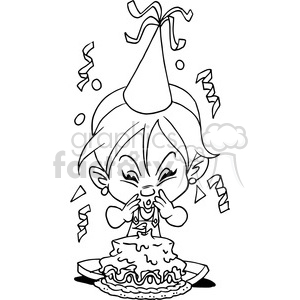 girl birthday party cartoon in black and white clipart. Commercial use