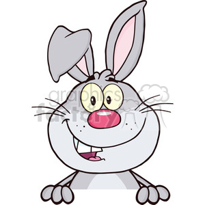   Cute Gray Rabbit Cartoon Mascot Character Over Blank Sign 