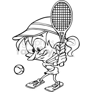 cartoon female tennis player outline