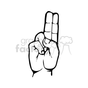   This is a black and white clipart image of a hand making the letter 