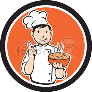 chef carrying hot bowl of soup in circle shape