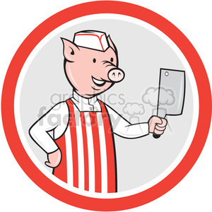 pig butcher standing front in circle shape
