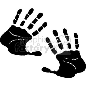 A pair of black handprints in a clipart style, showing palms and fingers in detail.